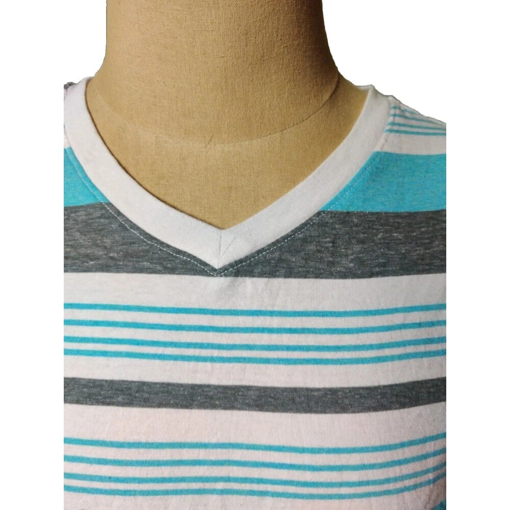 Faded glory Blue gray striped v neck stretch short sleeve essential tee top 2XL